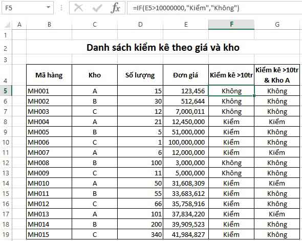 Sử dụng hàm if trong excel 2