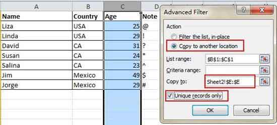 thao tac excel co ban gia tri duy nhat advance filter