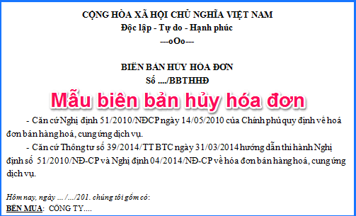 Mẫu biên bản hủy hóa đơn