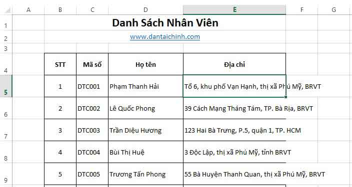 xuống dòng trong excel