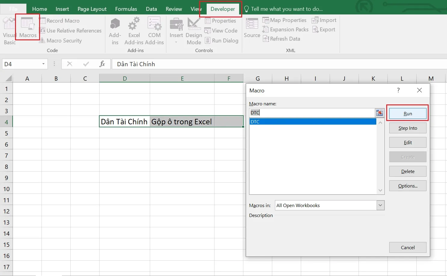 gop o trong Excel khong khớp dữ liệu macro 3