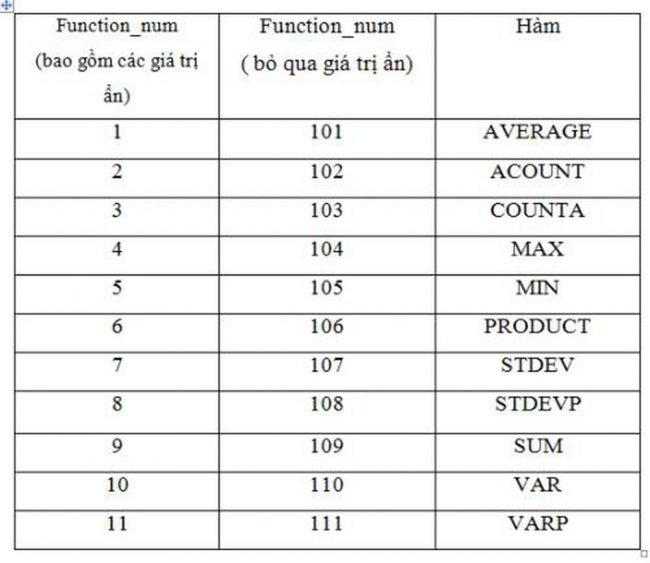 hàm subtotal