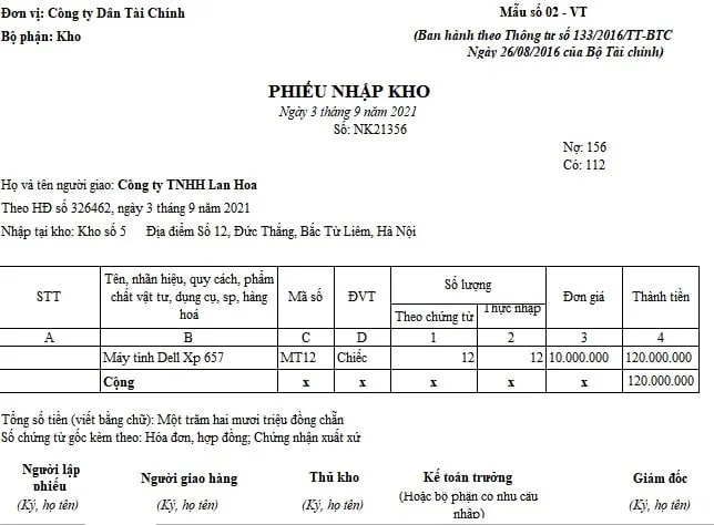 Mẫu phiếu nhập kho mới nhất 5 Mẫu phiếu nhập kho mới nhất