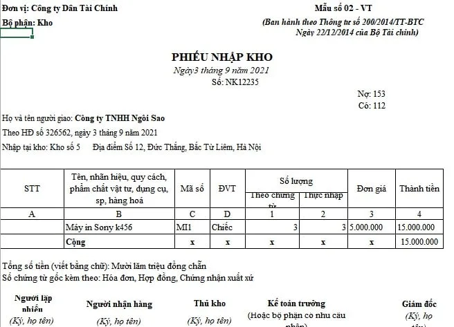 Mẫu phiếu nhập kho mới nhất 6 Mẫu phiếu nhập kho mới nhất