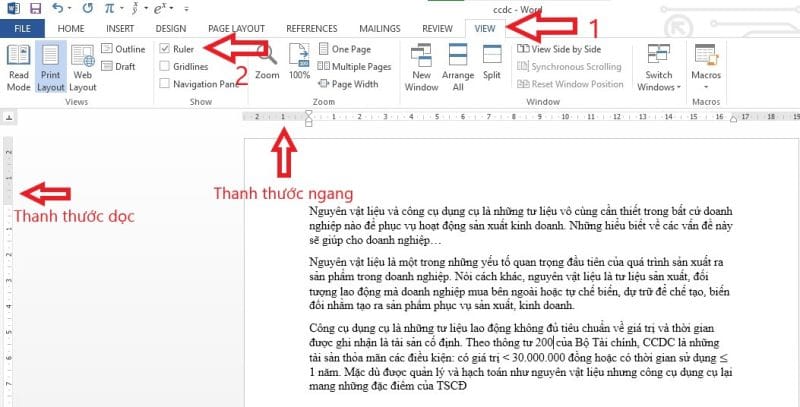 Cách ẩn hiện thanh thước kẻ trong Word