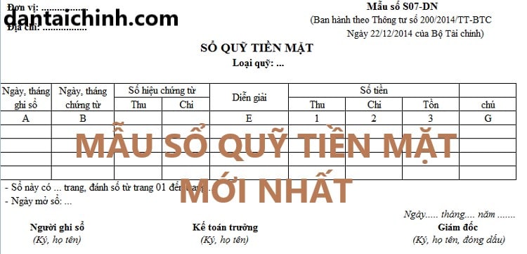 Mẫu sổ quỹ tiền mặt mới nhất