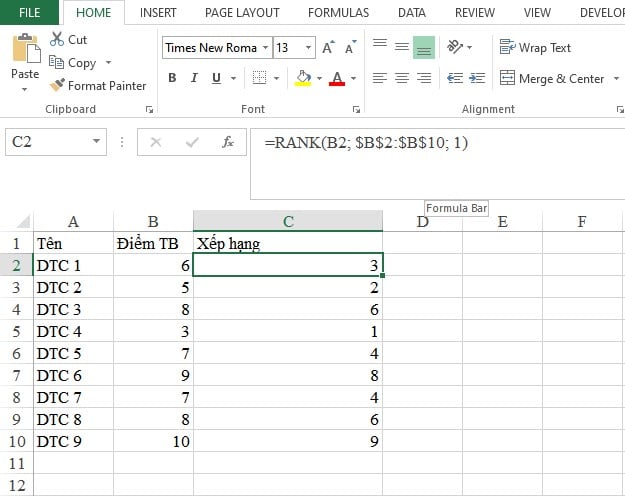 Cách sử dụng hàm RANK trong Excel để xếp hạng cực nhanh chóng