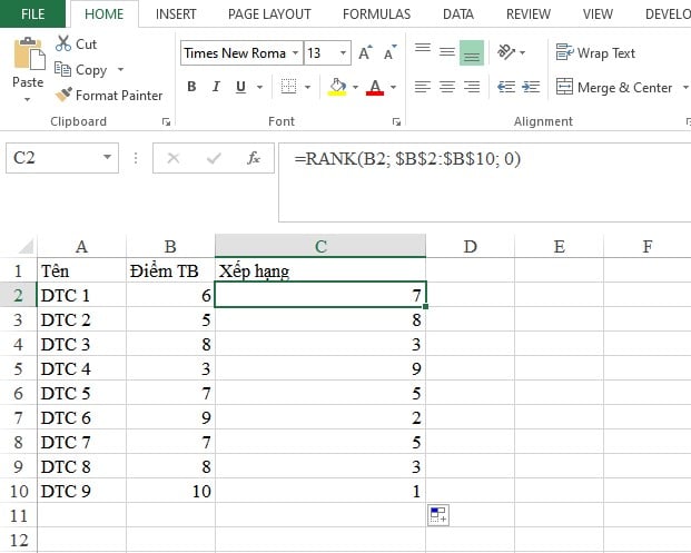 Cách sử dụng hàm RANK trong Excel để xếp hạng cực nhanh chóng